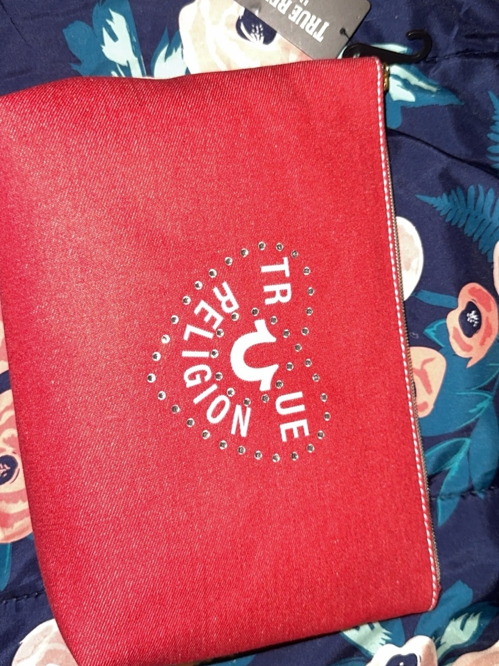 True Religion Red Heart Zip Pouch makeup bag